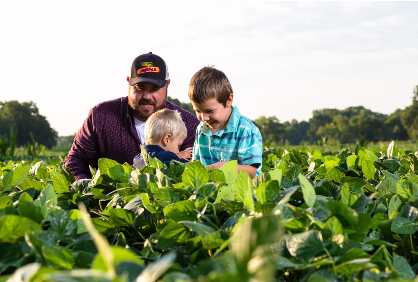 Children in field with father